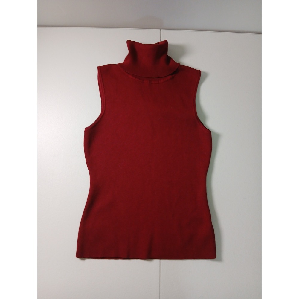 Vestique Women Sleeveless Turtleneck Sweater Burgundy Red Knit Top Size M MN1412